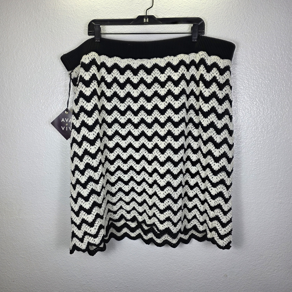 Ava & Viv Black/White Chevron Knit Crochet Mini Skirt 60's Mod Size 3X - Picture 2 of 8